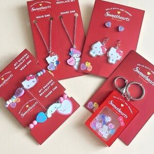 Hello Kitty x Sweethearts Conversation Hearts Jewelry and Keychain Bundle NWT